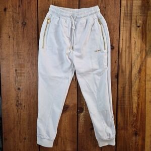 Team Wang Design White Jogger Sweatpants Gold Zipper Pockets Size 1